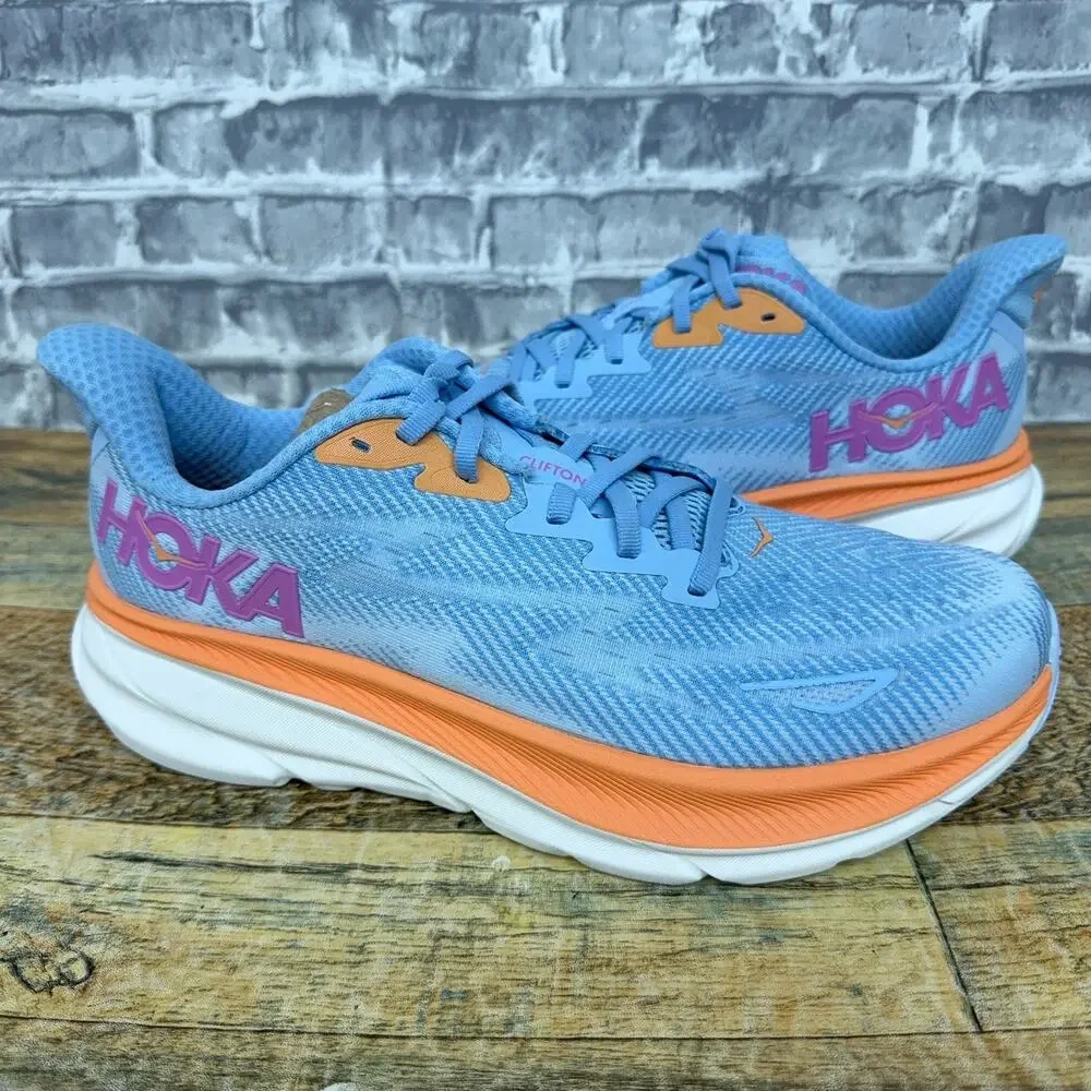 Hoka One One Clifton 9 Airy Blue White Orange 1127896-ABIW Womens Size 9.5 B New